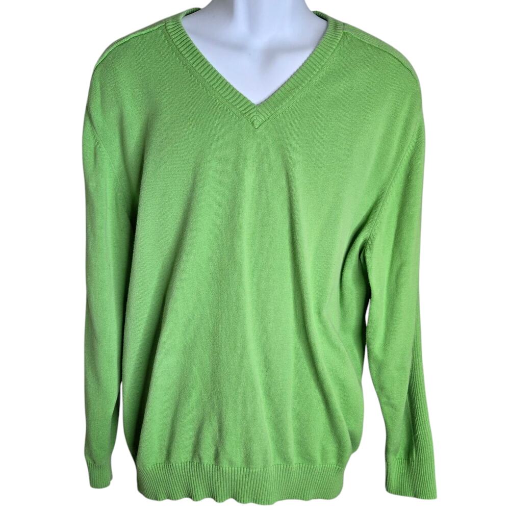 Jack Nicklaus Mens Preppy V‎ Neck Sweater Size Large Green Cotton Knit Pullover